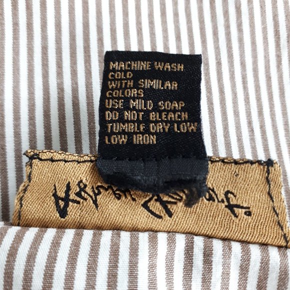 Ashley Stewart Tan Vertical Stripe Sash Tie Button-down Shirt - Picture 13 of 15